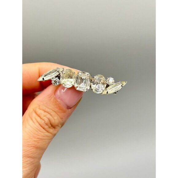 Vintage Rhinestone Bar Pin with Clear Glass Stones Silver Tone Sparkly Pin - Picture 6 of 6